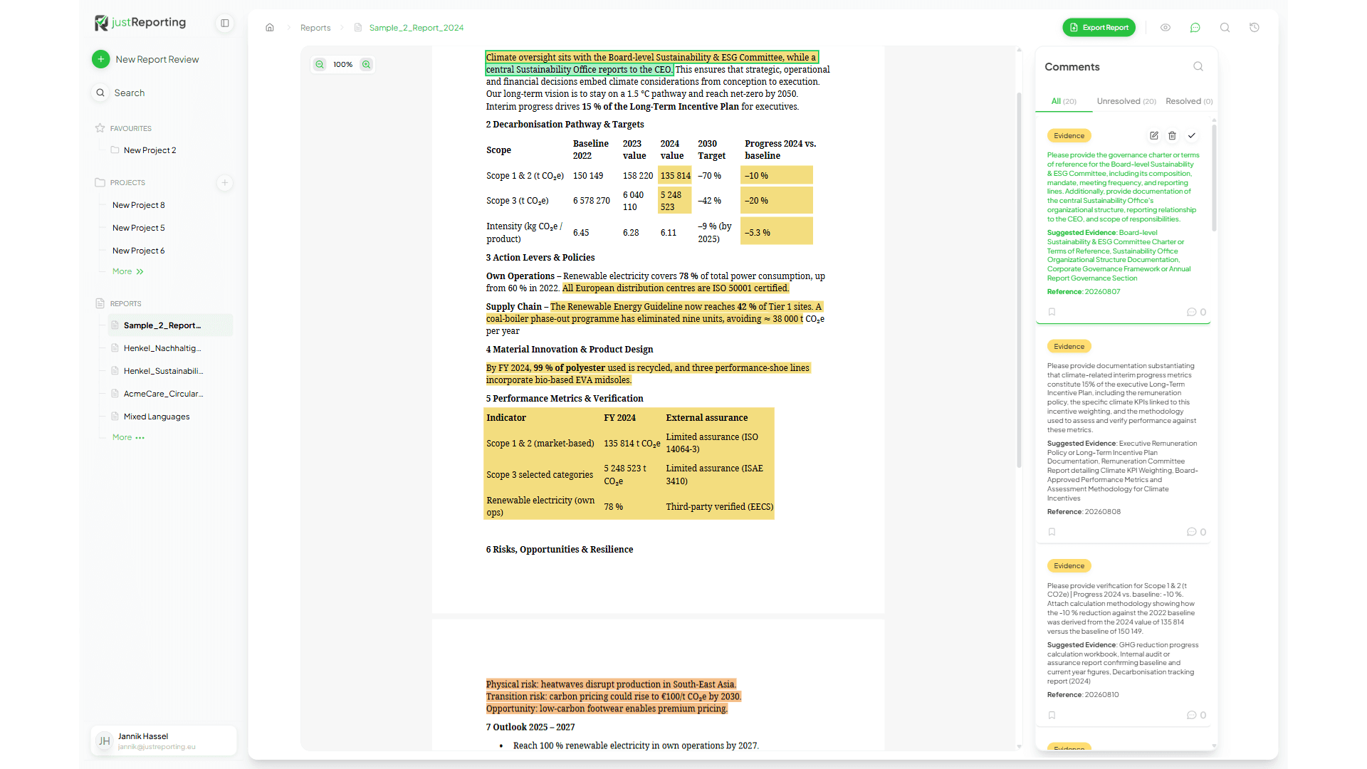ReportingGPT – AI-generated review comments on a sustainability report